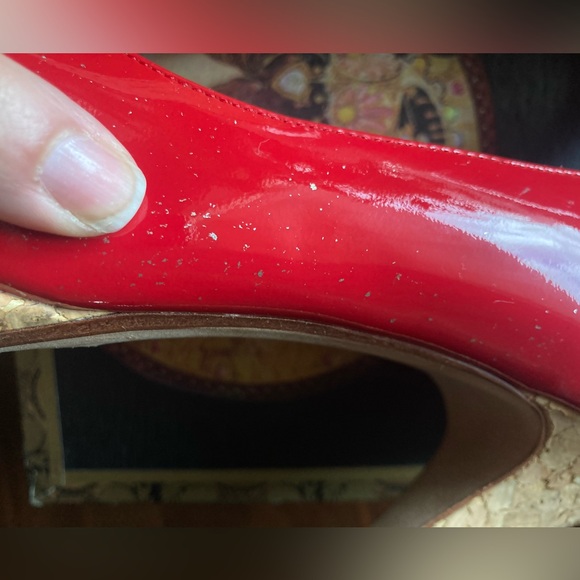 cole haan Heels 9.5 air Mariela Platform Leather Red Peep Toe Cork Nike Air sole - Picture 7 of 8